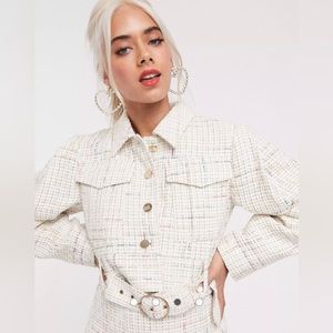 ASOS Petite Exaggerated Sleeve Boucle Blazer & Mini Skirt